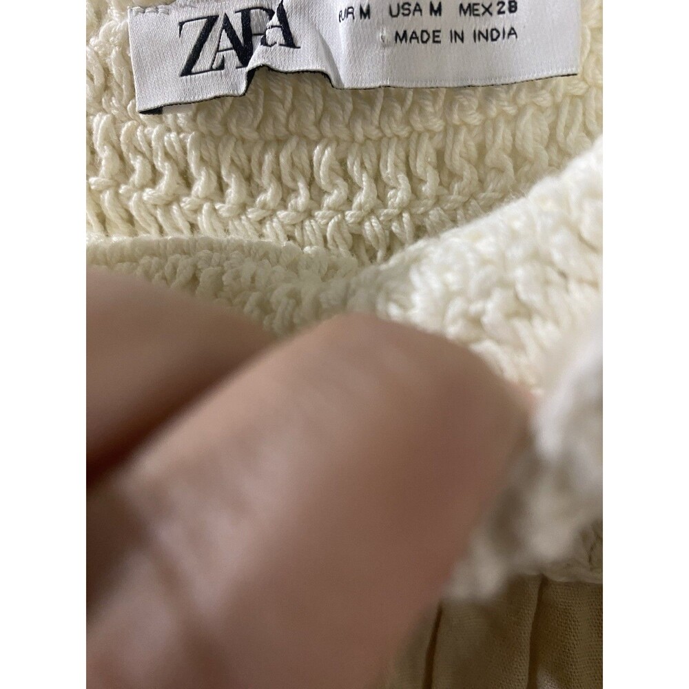 Zara Boho Crochet Ivory Knit Bodice and Linen Blend Flowy Skirt Size M - Picture 3 of 14